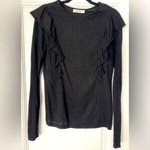 FRAME CREWNECK RUFFLED LONG SLEEVE TEE SHIRT